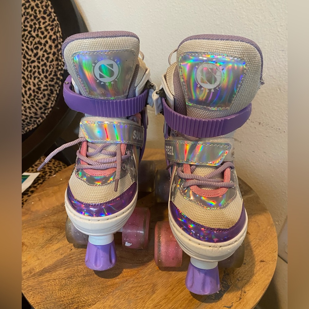 Kids Holographic Roller Skates with Purple Accents